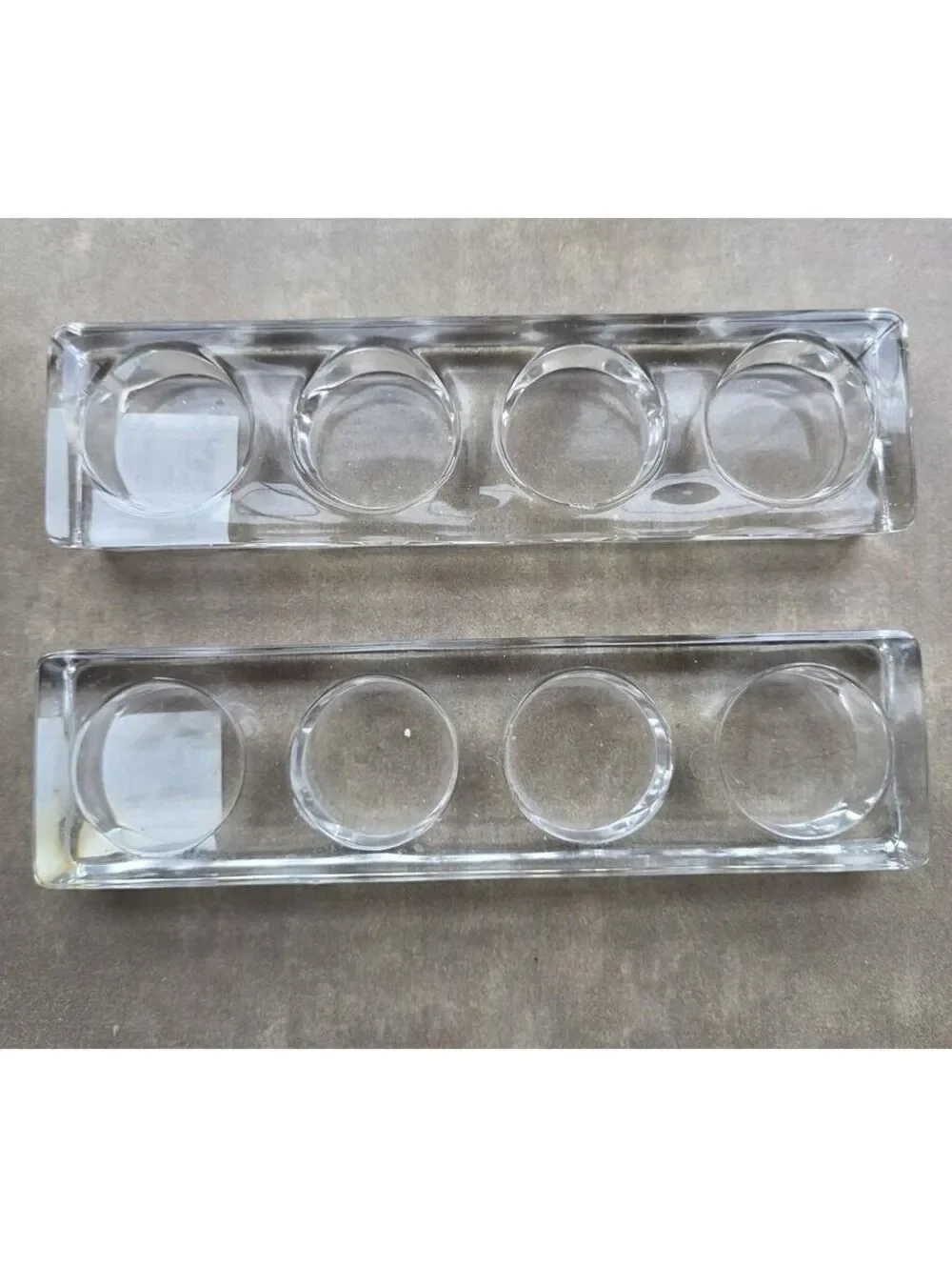 Set of 2 Heavy Clear Glass Block Tealight Candle Holders Modern Centerpiece Tray